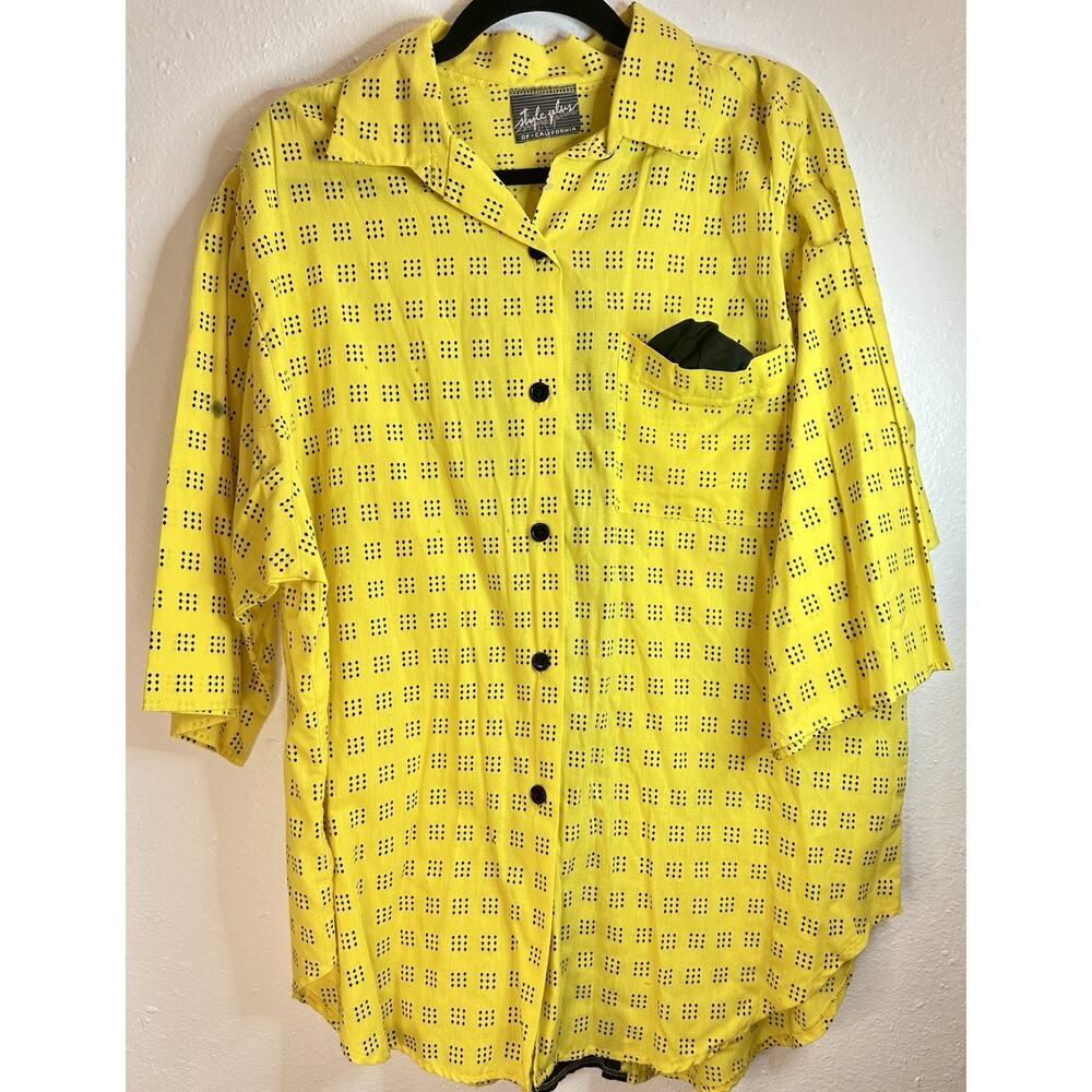 Vtg Style Plus Of California Bright Yellow Retro Button Up Size 42